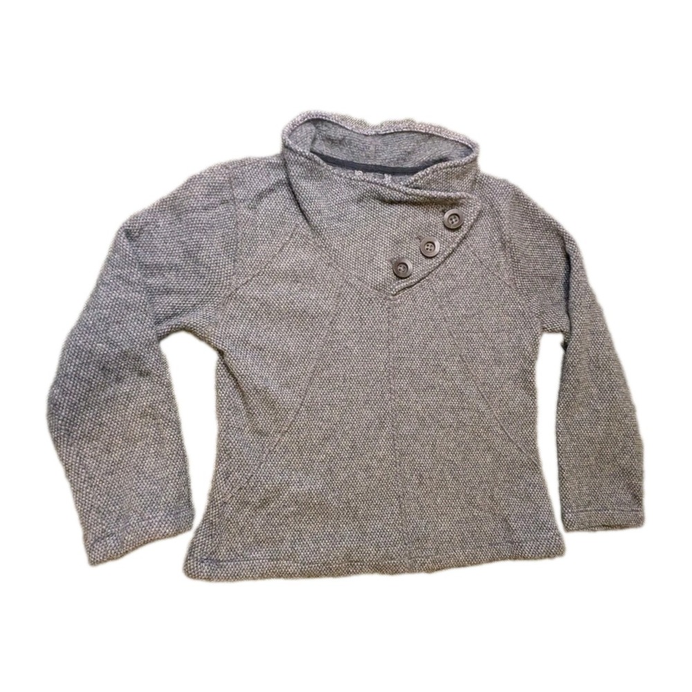 prAna Women's Coal Ebba Cowl Button Neck Wool blend Pullover Sweater Size Small